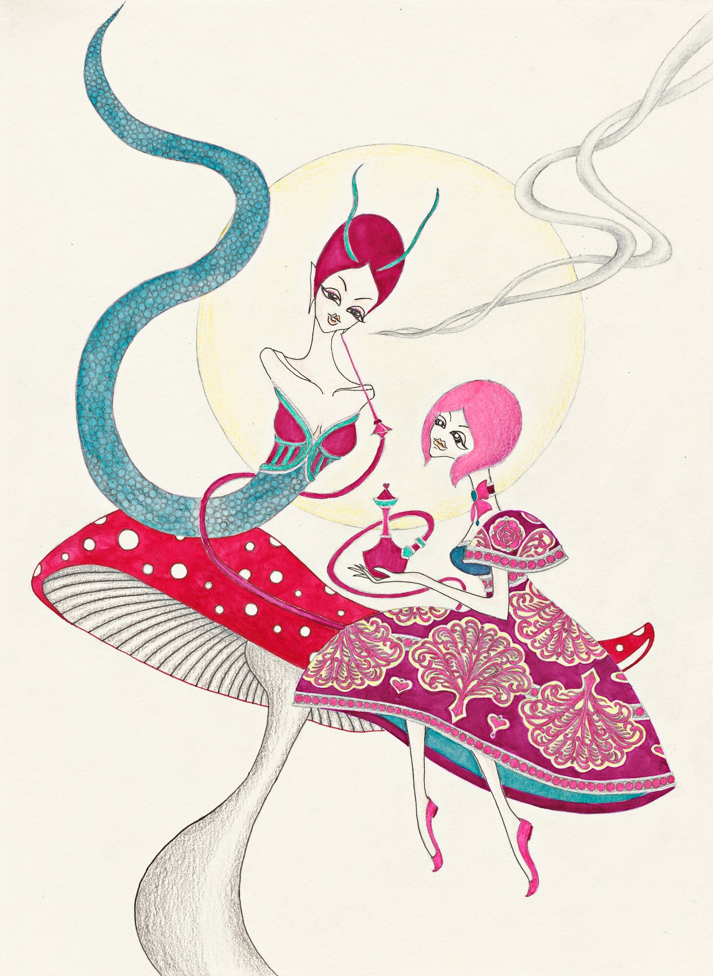 Alice's Adventures in Wonderland 02,watercolor, poster color, color pencil, 愛麗絲的異嘗世界02
