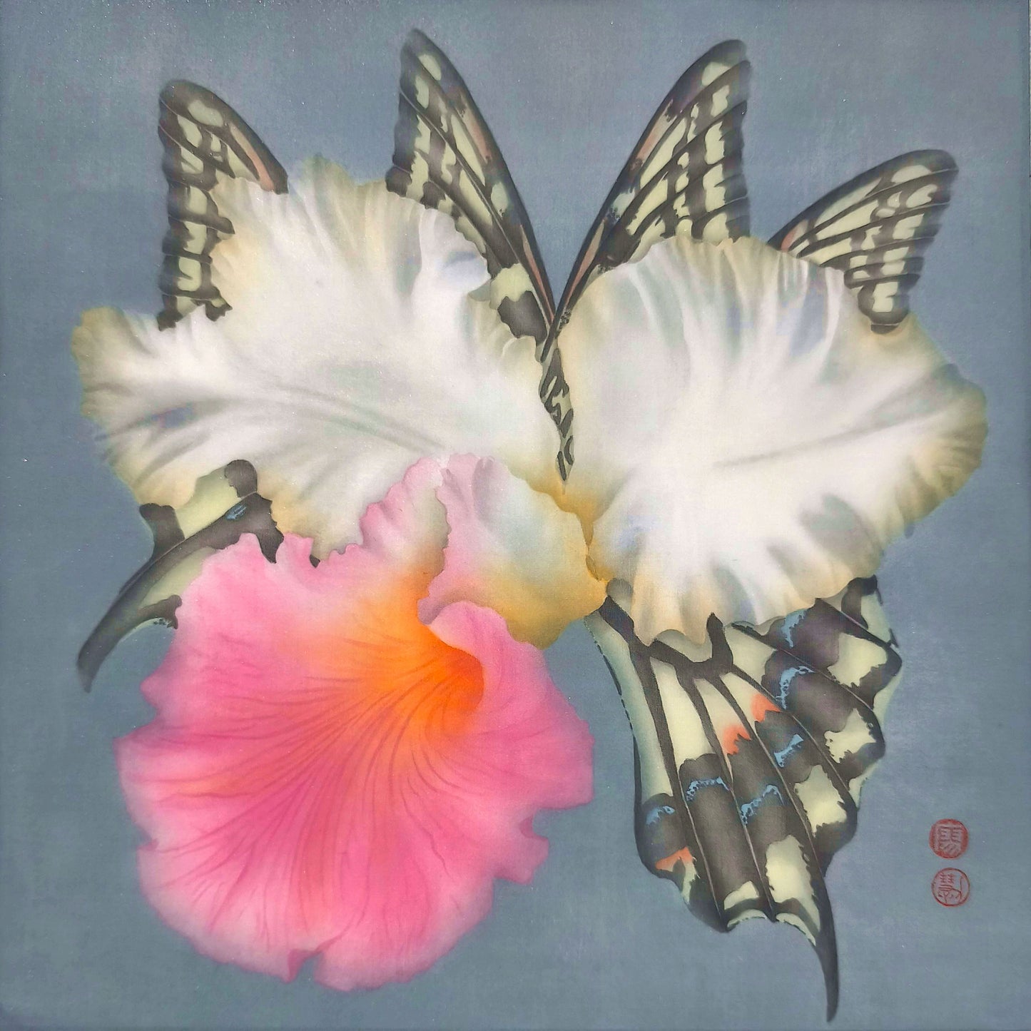 廖力慧,空華,2025,絹本、墨、水干、雲母粉,30×30cm。