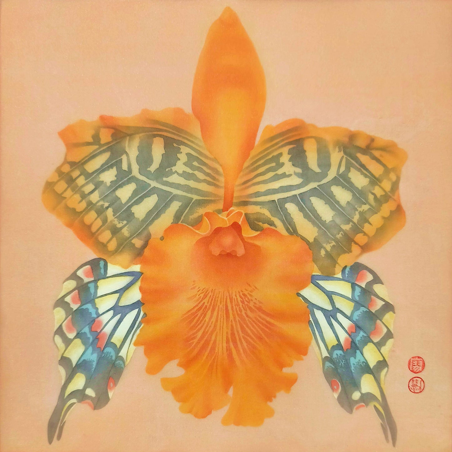 廖力慧,緣華,2025,絹本、墨、水干、雲母粉,30×30cm。