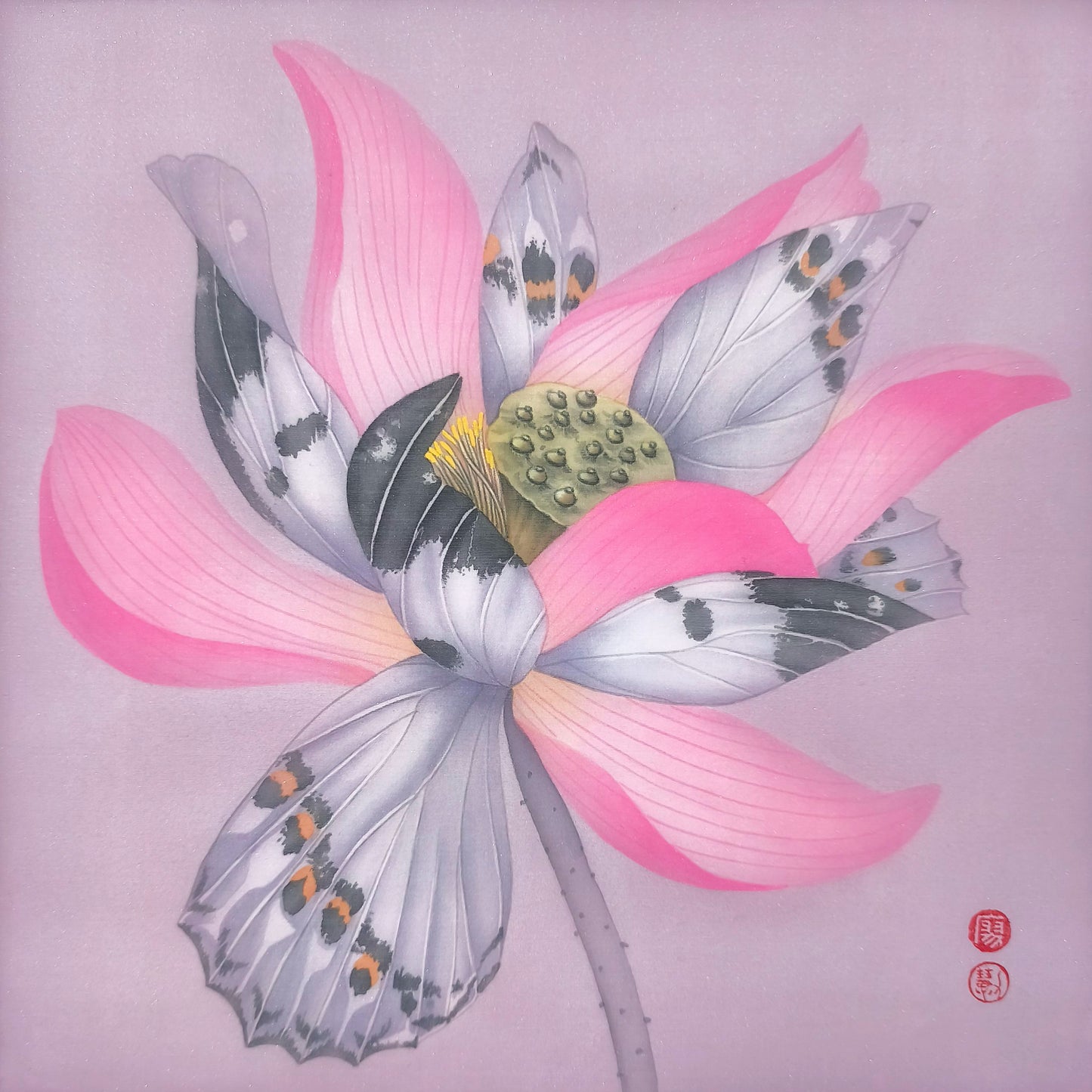 廖力慧,幻華,2026,絹本、墨、水干、雲母粉,30×30cm。