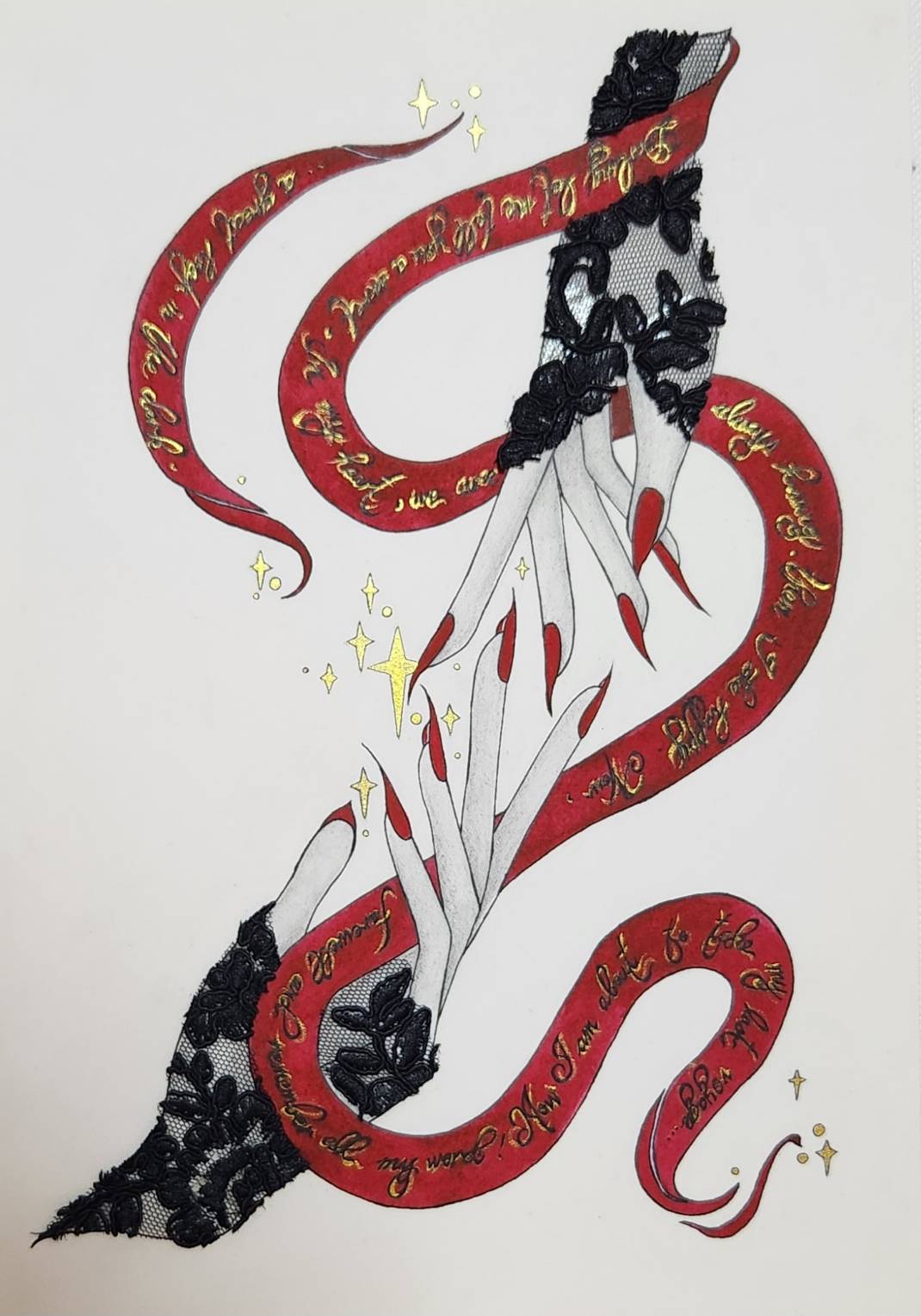 Darling, let me tell you a secret, poster color, color pencil, lace, 親愛的, 讓我告訴你一個秘密, 廣告彩、 色鉛筆、蕾絲