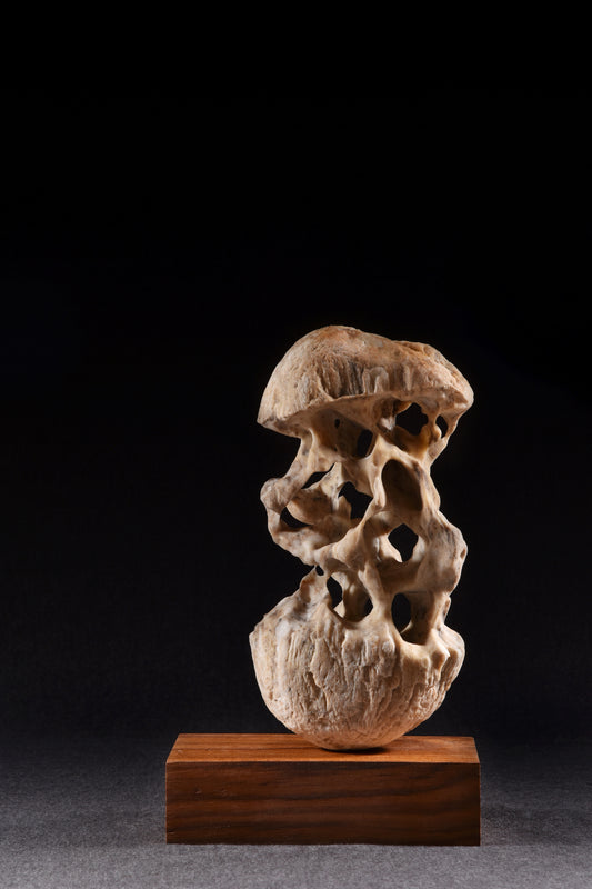廖家豪,升,2023,白青花石、柚木、黃銅,17x10.5x28cm,私人收藏。