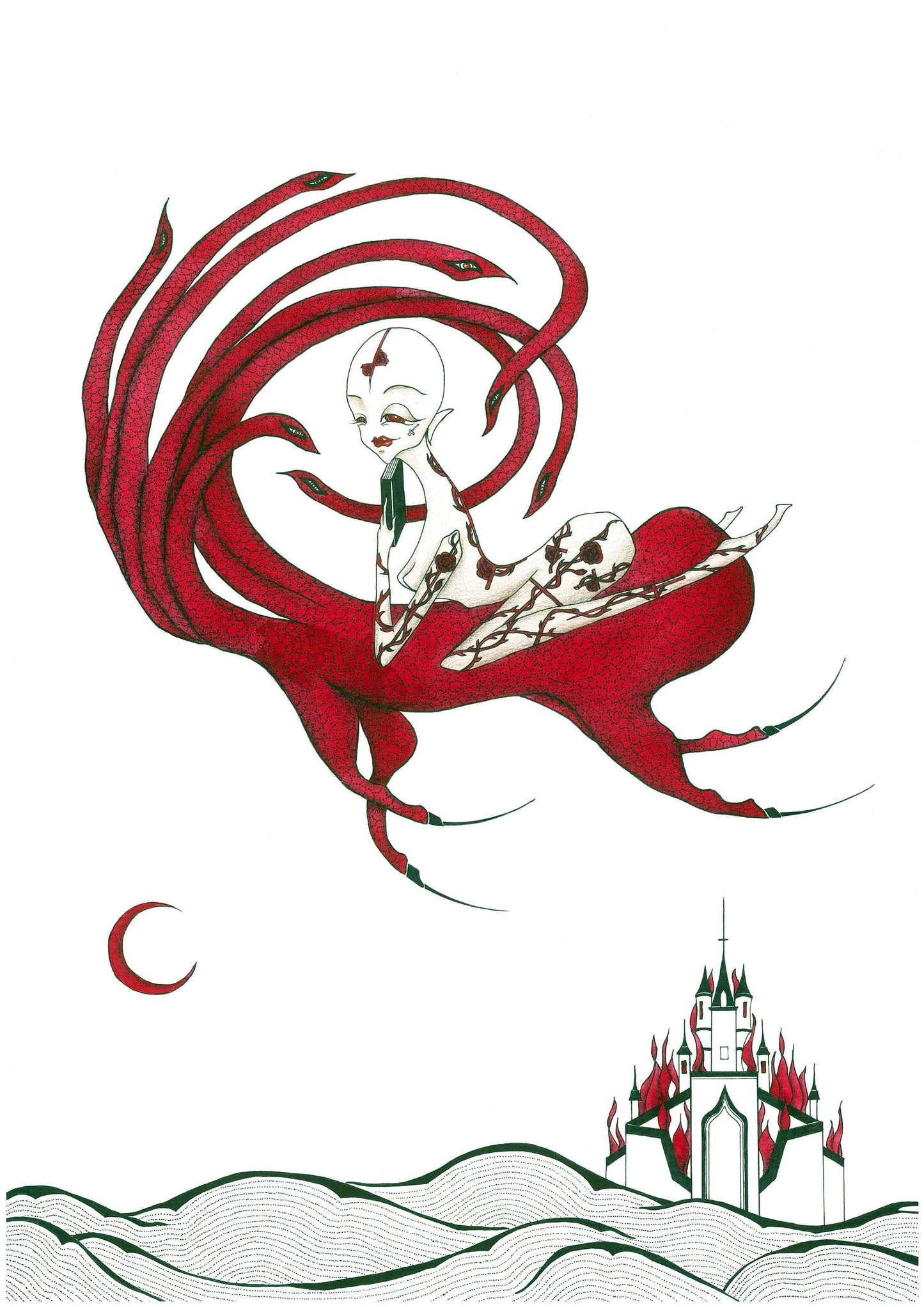 The Ninth Gate-The Witch-watercolor, color pencil,42x29.7cm, 第九道門-魔女, 水彩、帶針筆、 色鉛筆、水彩紙