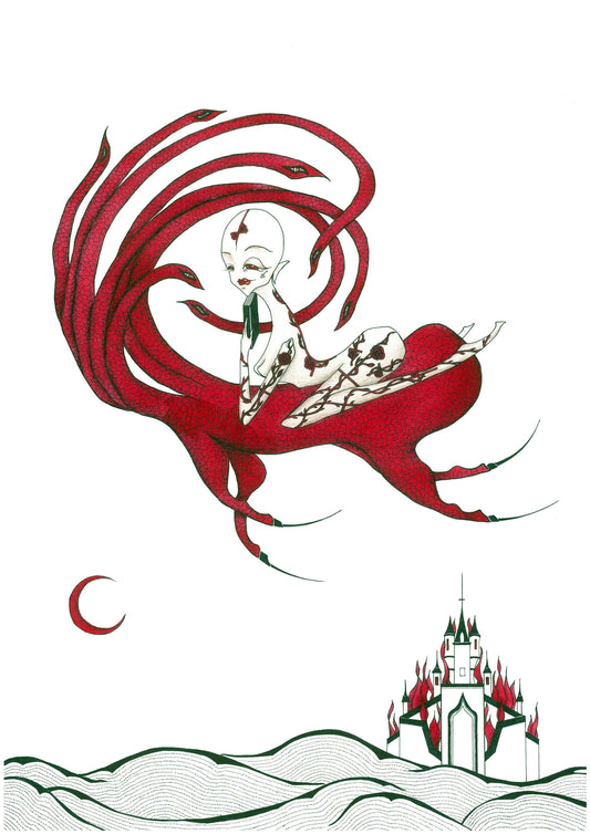 The Ninth Gate-The Witch-watercolor, color pencil,42x29.7cm, 第九道門-魔女, 水彩、帶針筆、 色鉛筆、水彩紙