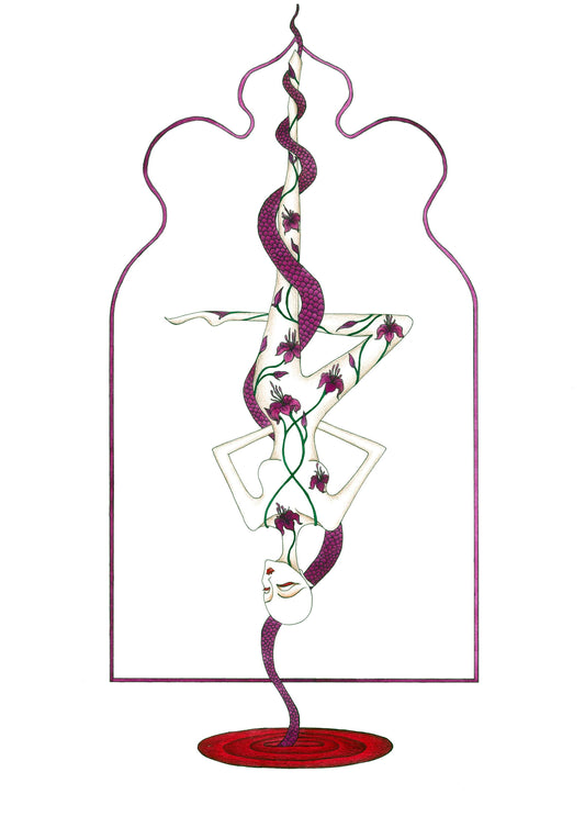 The Ninth Gate-The Hanged Man-watercolor, color pencil, 42x29.7cm, 第九道門-倒吊人, 水彩、帶針筆、 色鉛筆、水彩紙