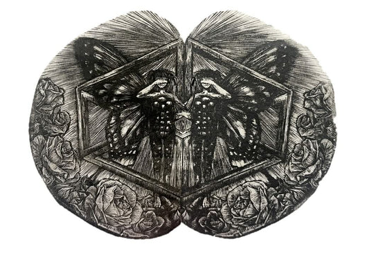 李孟芳，勿聽、勿視、勿言，2024，木口木版畫，15x20 cm。