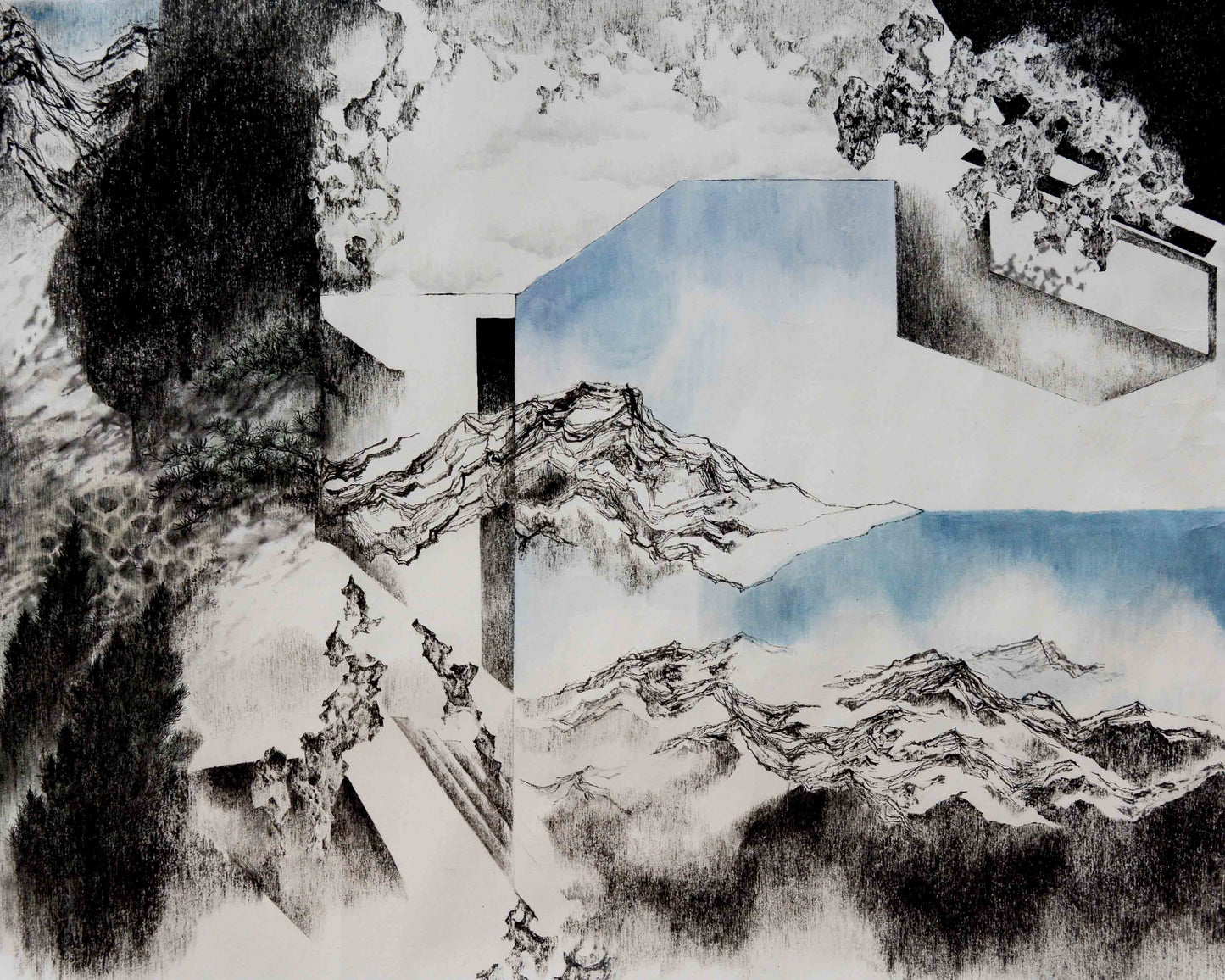 李孟芳，人間世－城市光景，2024，水墨紙本，60x75 cm。