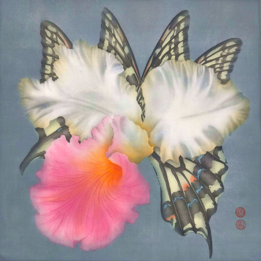 廖力慧，空華，2025，絹本、墨、水干、雲母粉，30×30cm。