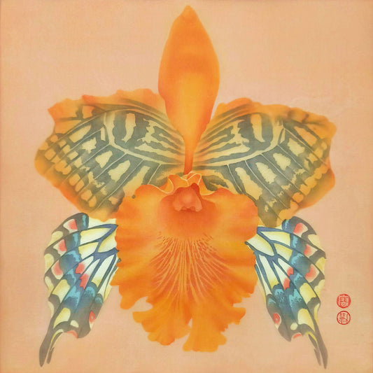 廖力慧，緣華，2025，絹本、墨、水干、雲母粉，30×30cm。