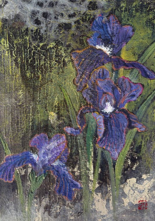高甄斈，拾花釀春系列-德國鳶尾(Iris germanica)1，2021，彩、墨、紙，29.7×21cm，私人收藏。